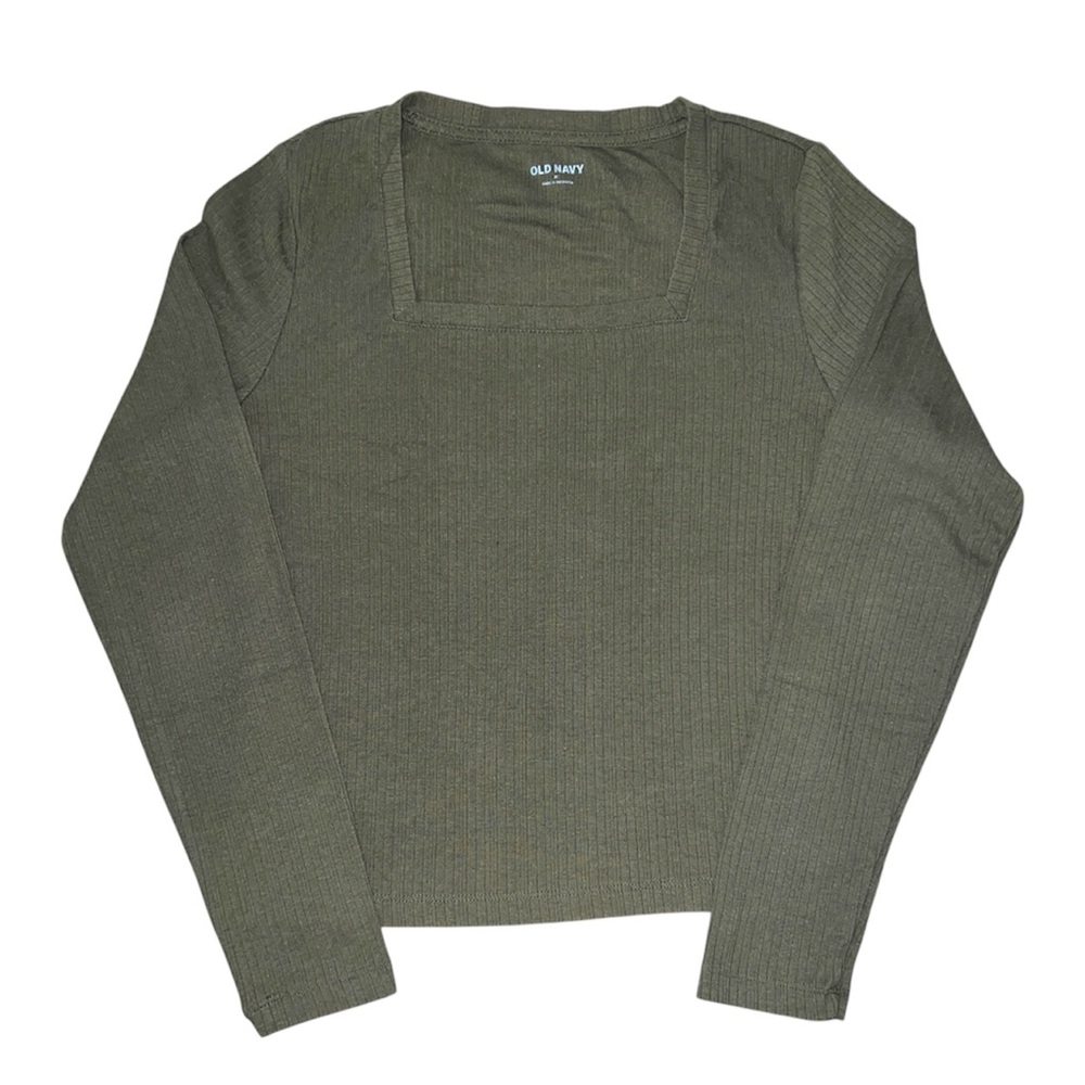 Old Navy Olive Green Ribbed Square Neck Long Sleeve Tee